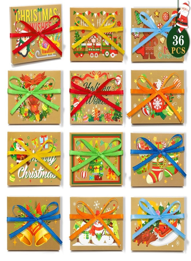 Qpout 36 PCS Brown Christmas Gift Card Holder Boxes with Ribbon,Paper Decorative Present Wrapping Envelope Gift Card Boxes for Christmas Holiday Gift Decor - Image 1